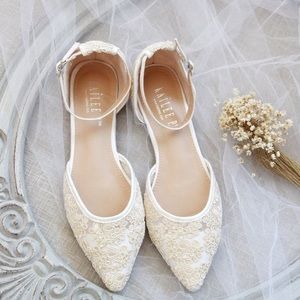 Ivory Crochet Lace Pointy Toe Flats w/ankle strap